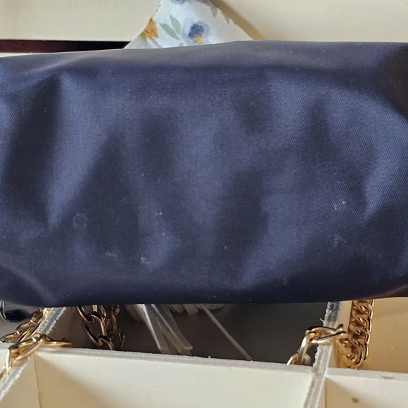 Christian Dior Navy Blue Clutch w/Crossbody Chain, Tassel, & Twilly Added - Picture 4 of 16